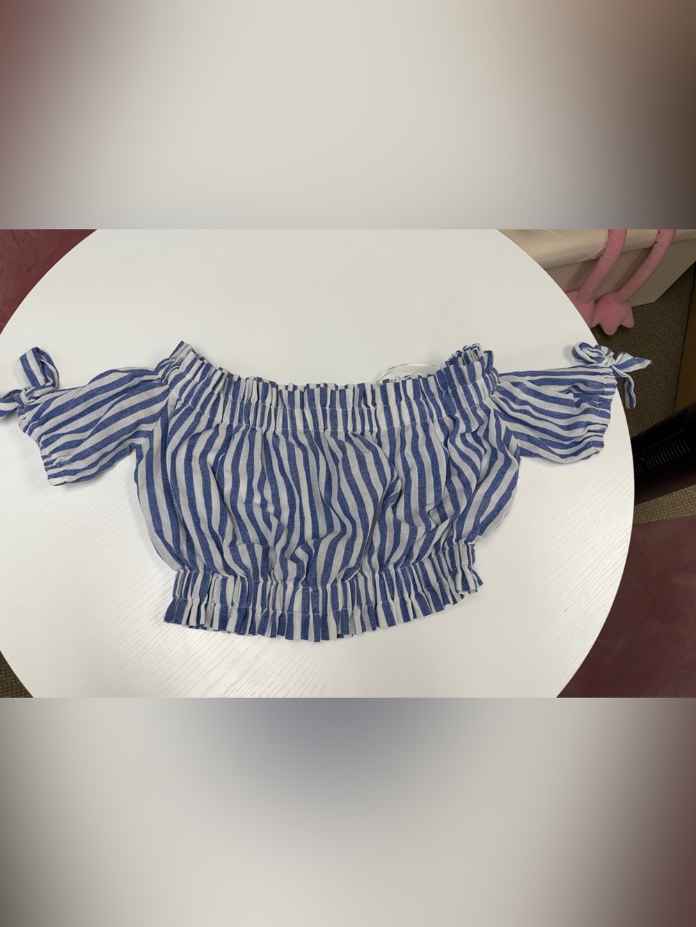 FAVLUX Blue and White Striped Smocked Crop Top